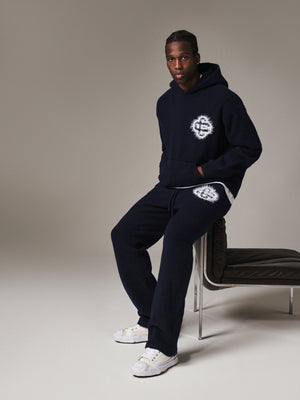 FLUFFY EMBLEM KNITTED JOGGERS - NAVY