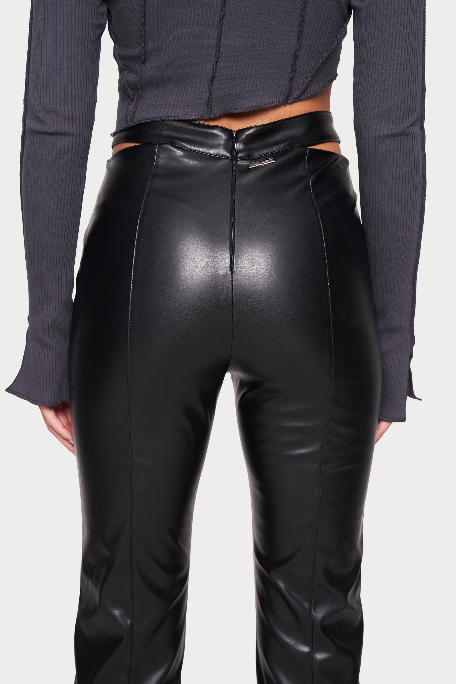 Winnie Faux Leather High Waisted Trousers in Black  ikrush