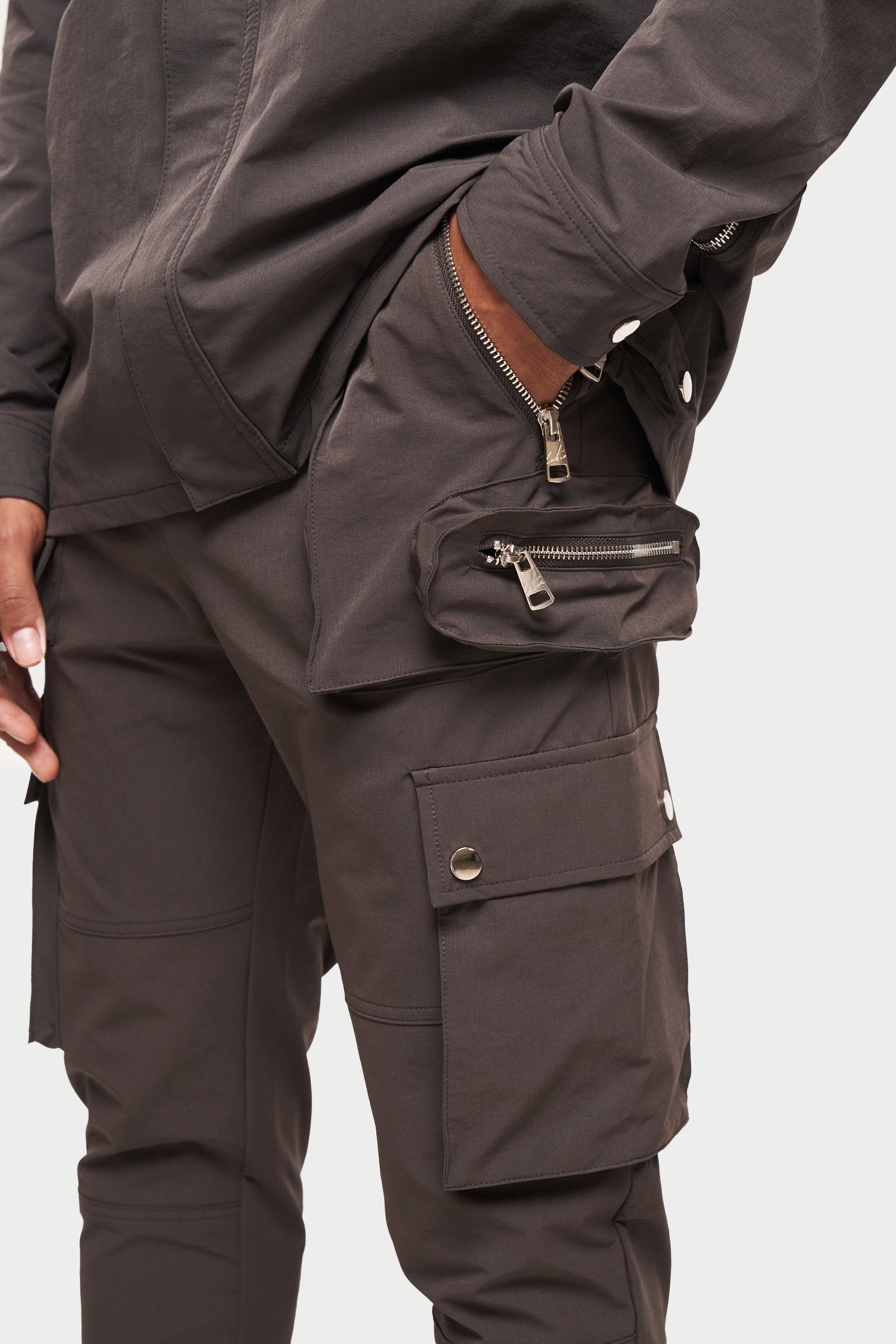 Charcoal Multi Zip Pocket Technical Cargo Pant | The Couture Club