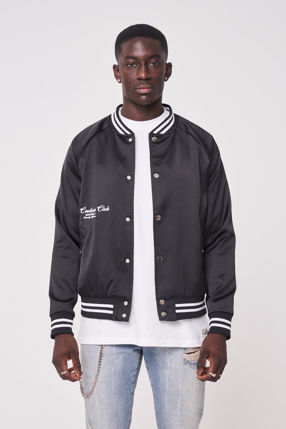 Couture Applique Varsity Bomber - Black