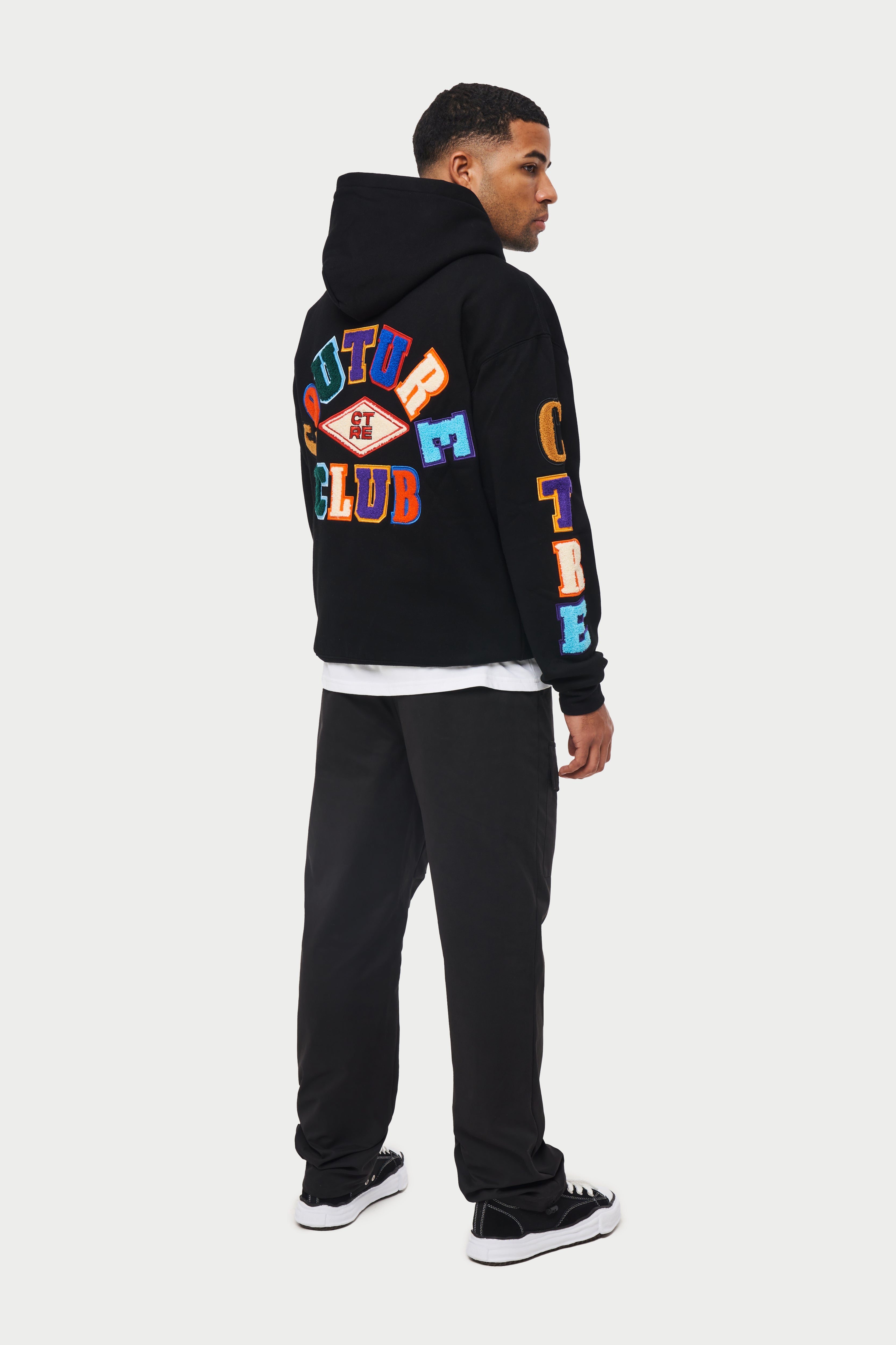 MULTI BADGED OVERSIZED HOODIE BLACK The Couture Club