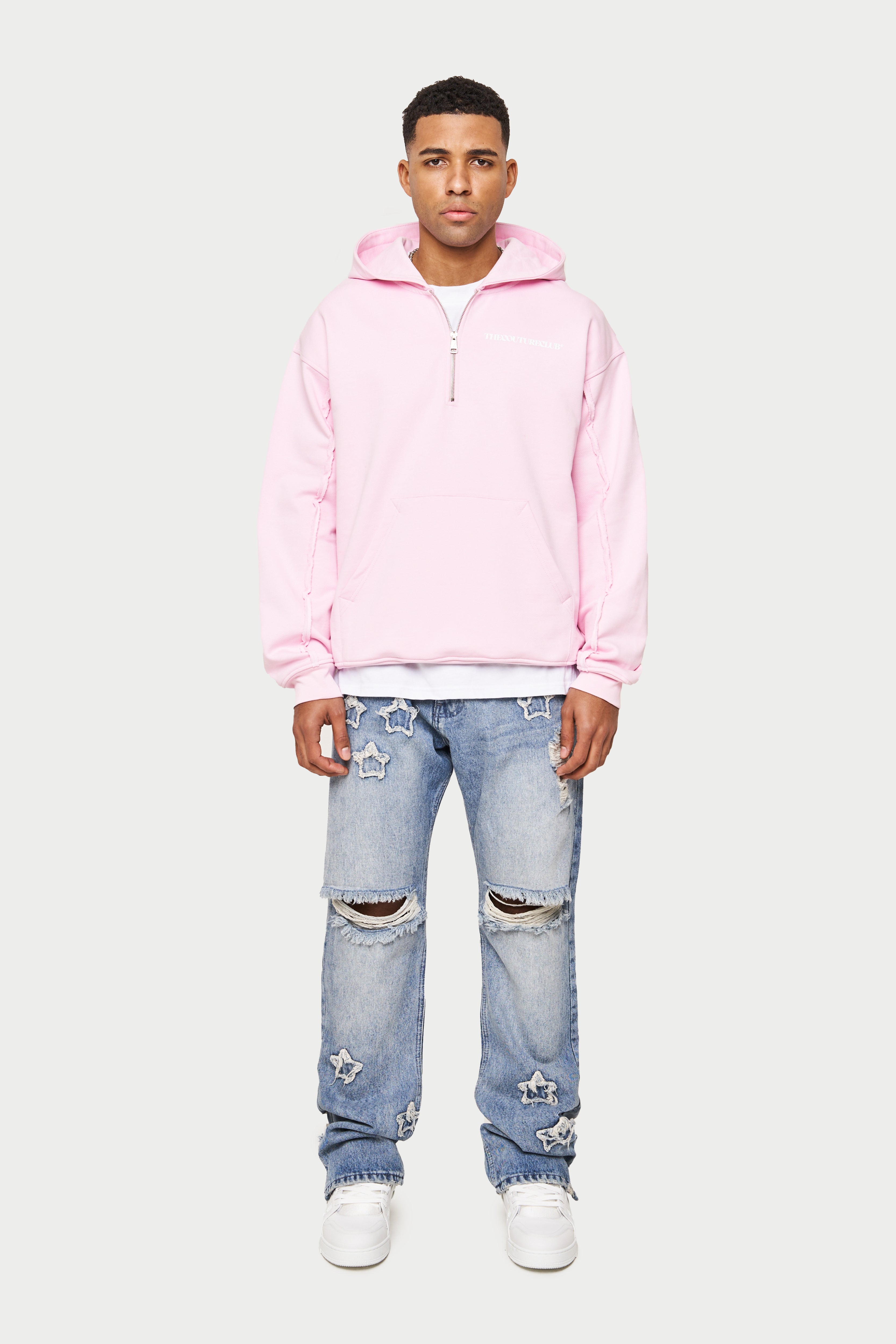 Pink quarter store zip hoodie