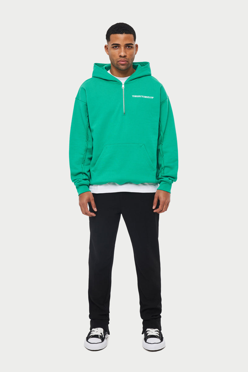 Bright Green Raw Seam Quarter Zip Hoodie | The Couture Club