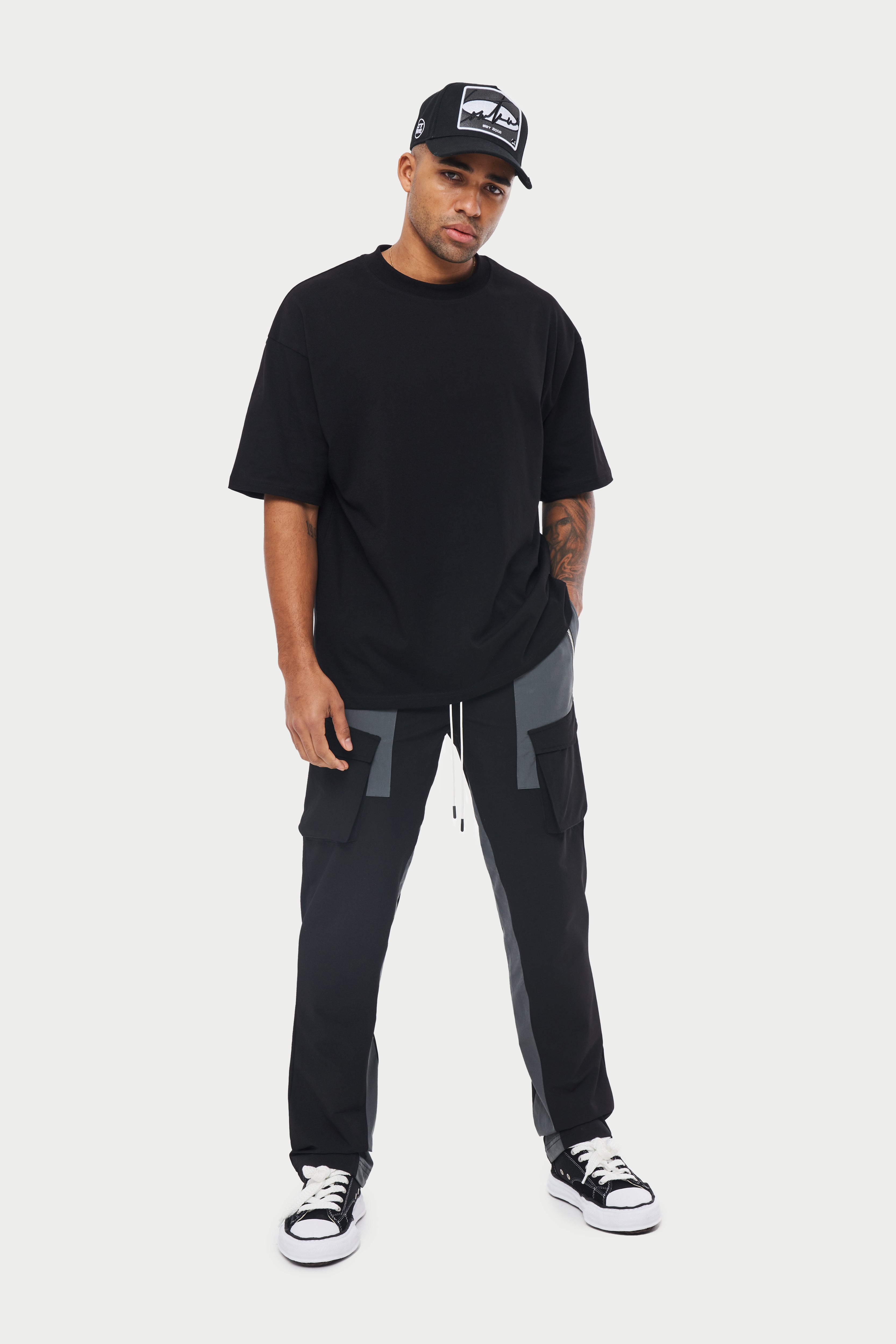 Black Panelled Cargo Pant | The Couture Club