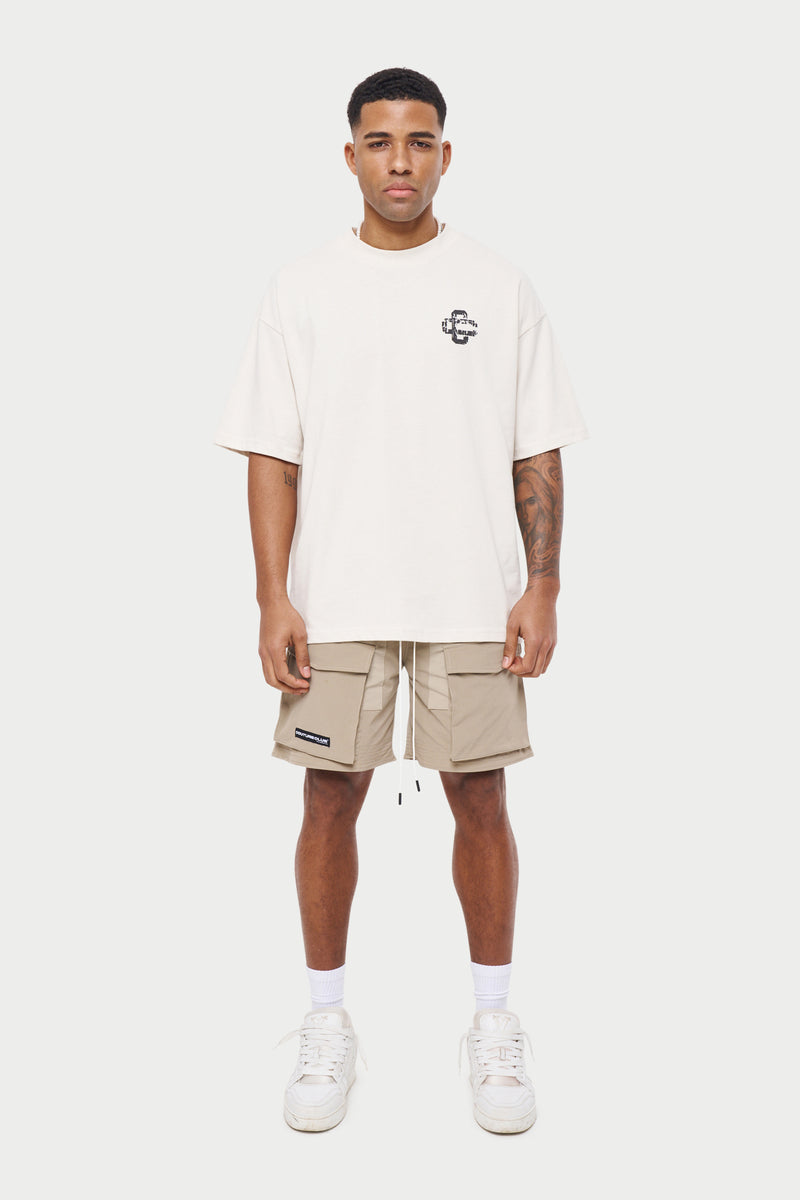 CRACKED PRINT EMBLEM T-SHIRT - OFF WHITE