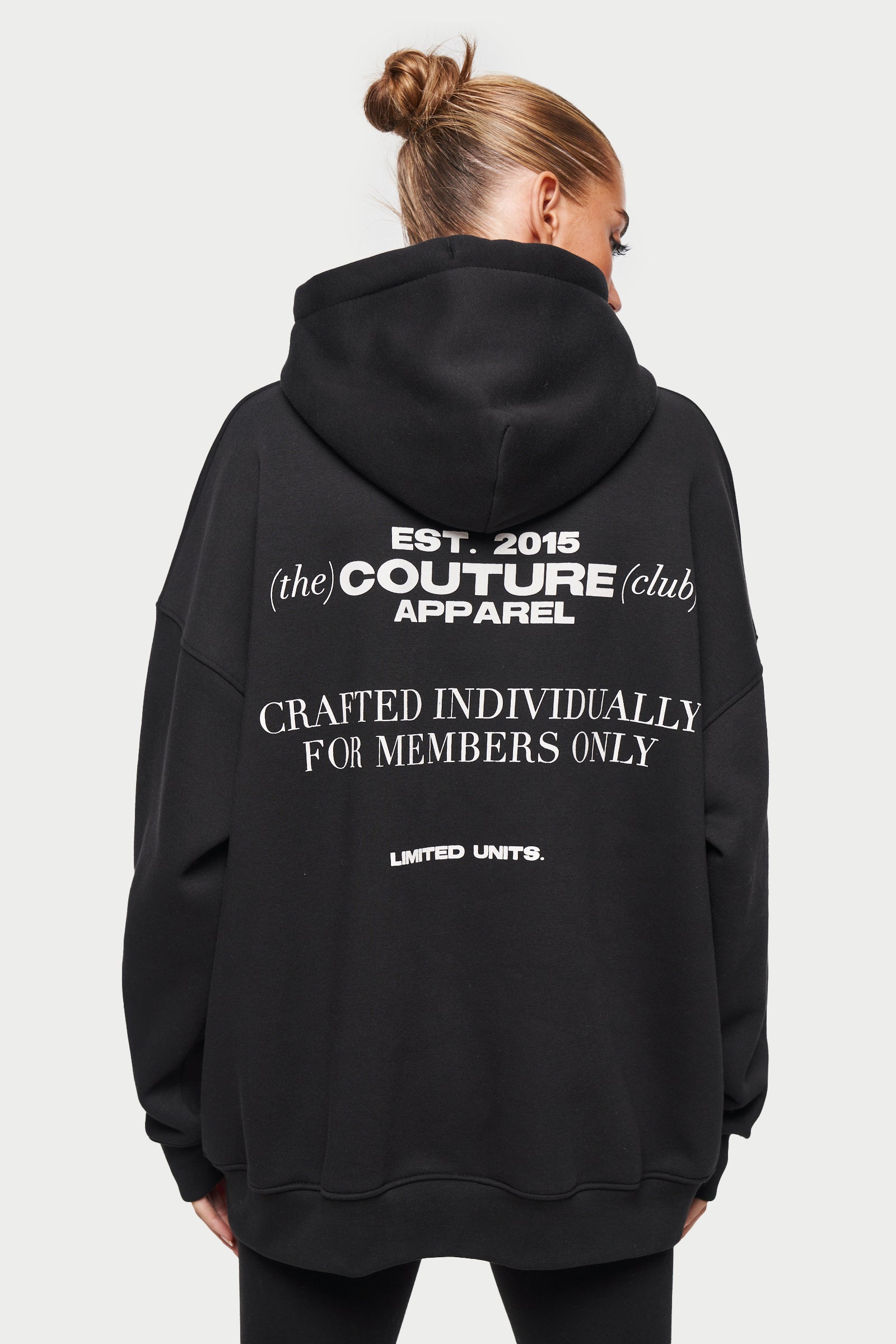 Black Badged Logo Fleece Oversized Hoodie The Couture Club