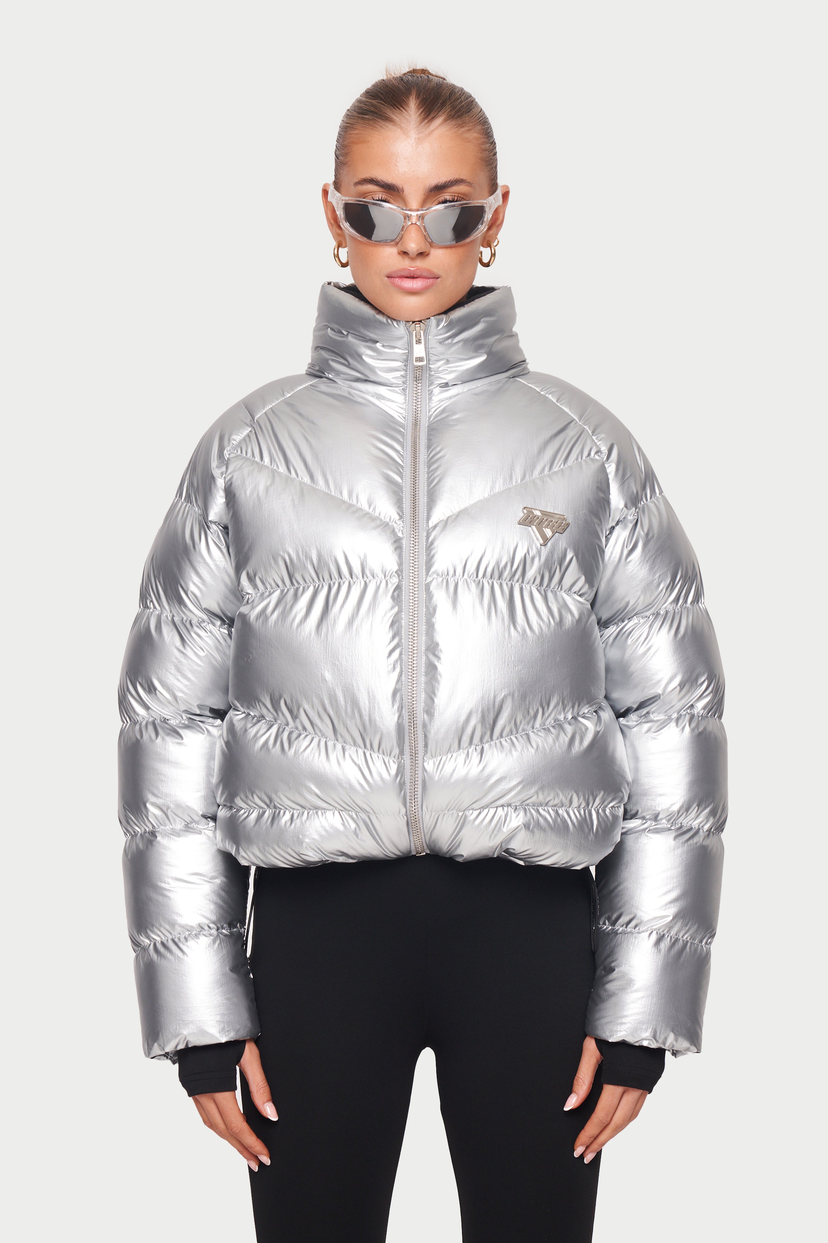 Champion metallic silver puffer on sale jacket