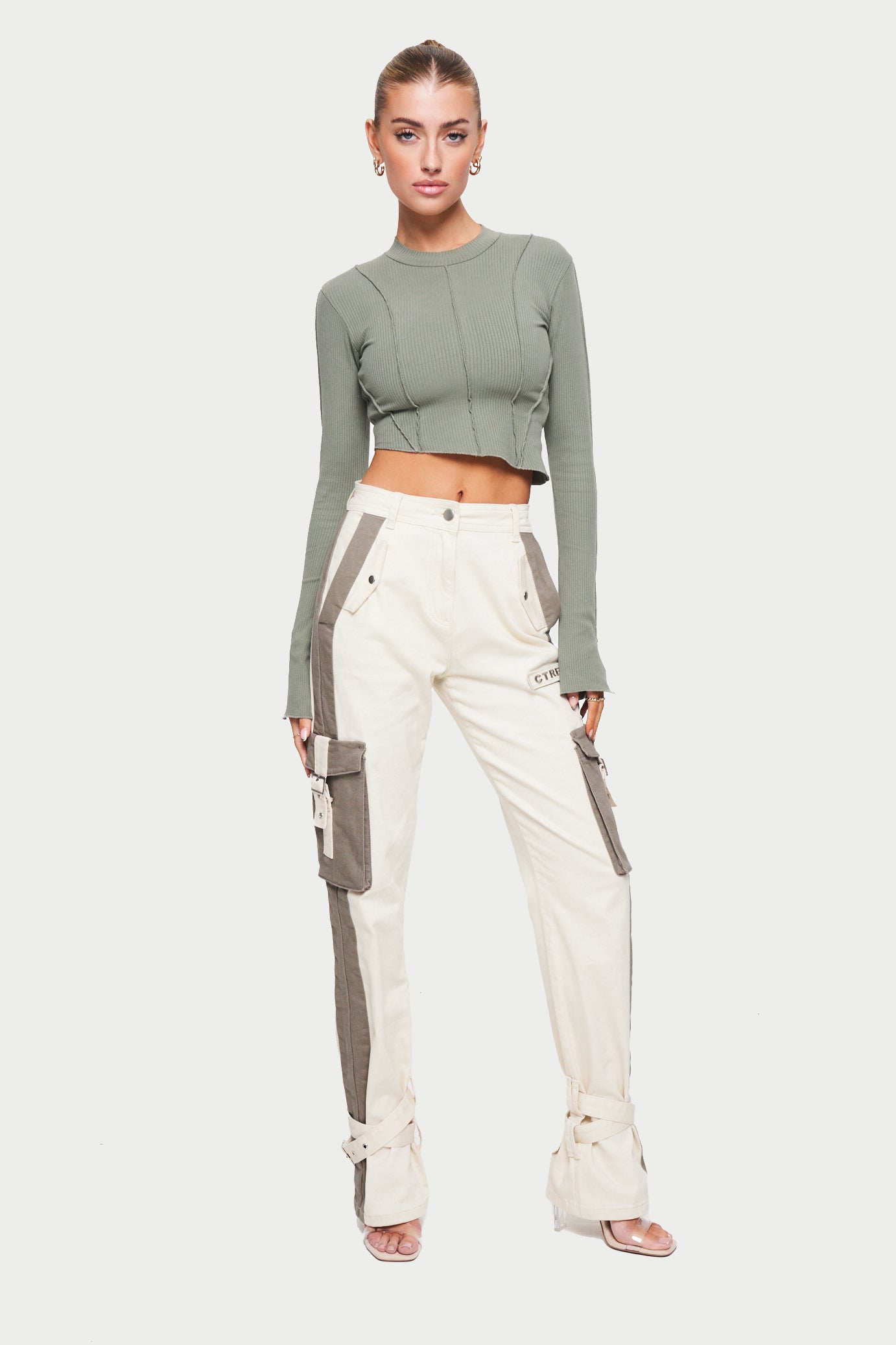 White cropped cargo on sale pants