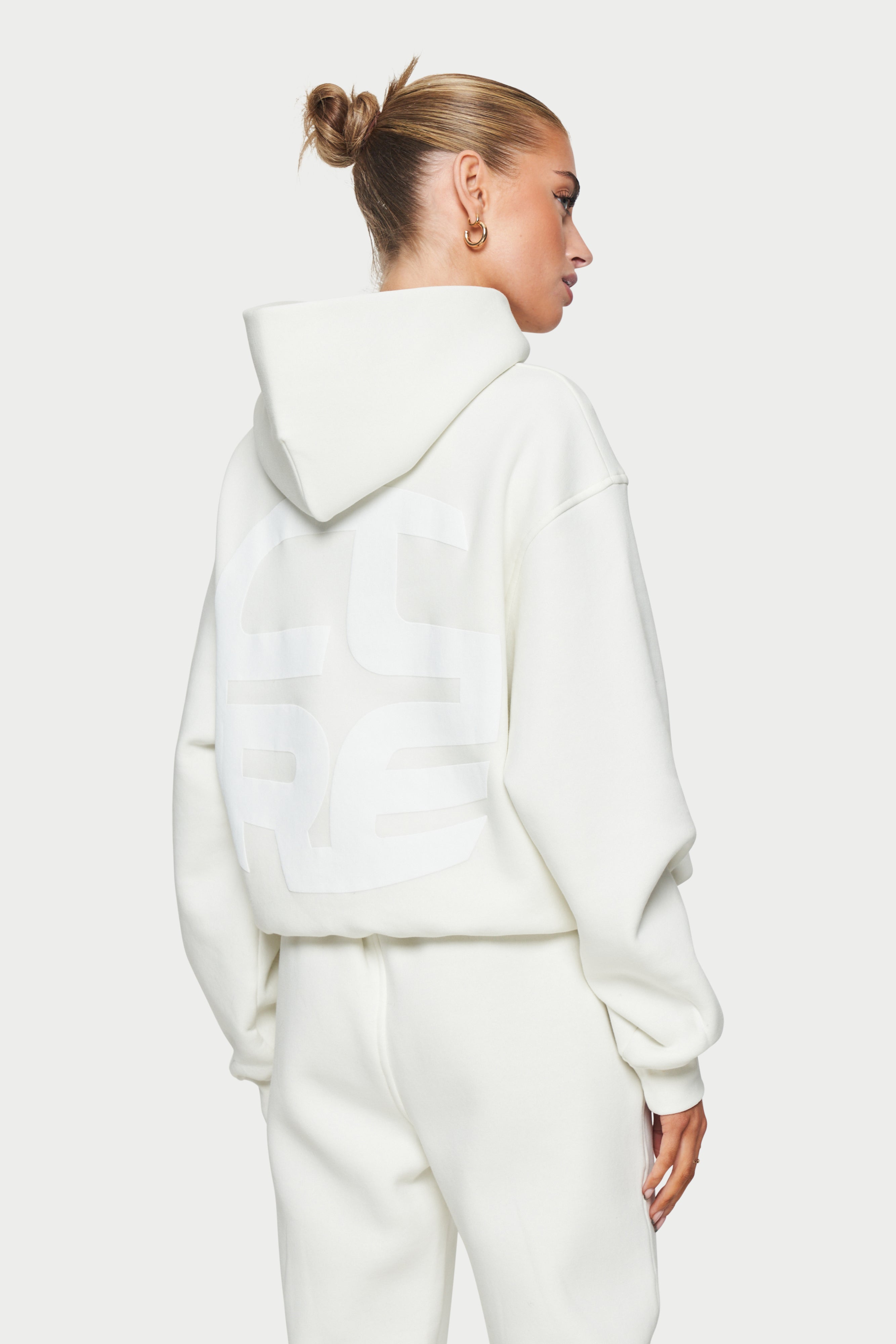 White Tonal Logo Oversized Hoodie The Couture Club