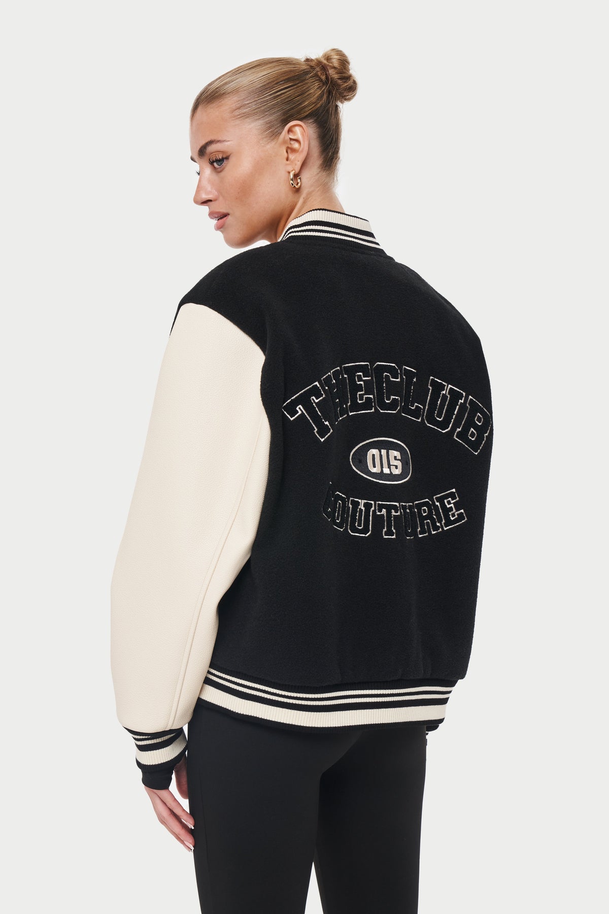 Black Oversized Emblem Varsity Jacket | The Couture Club - UK18