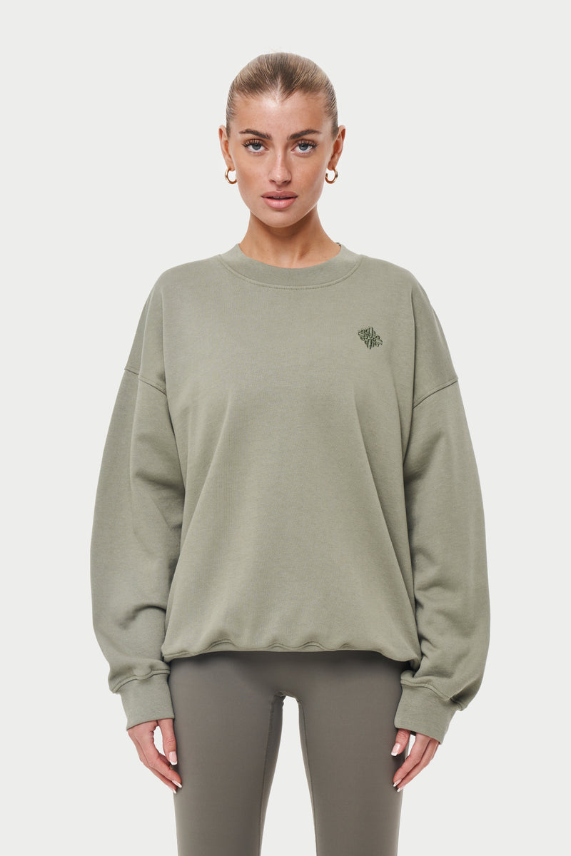 Khaki Emblem Oversized Sweatshirt | The Couture Club