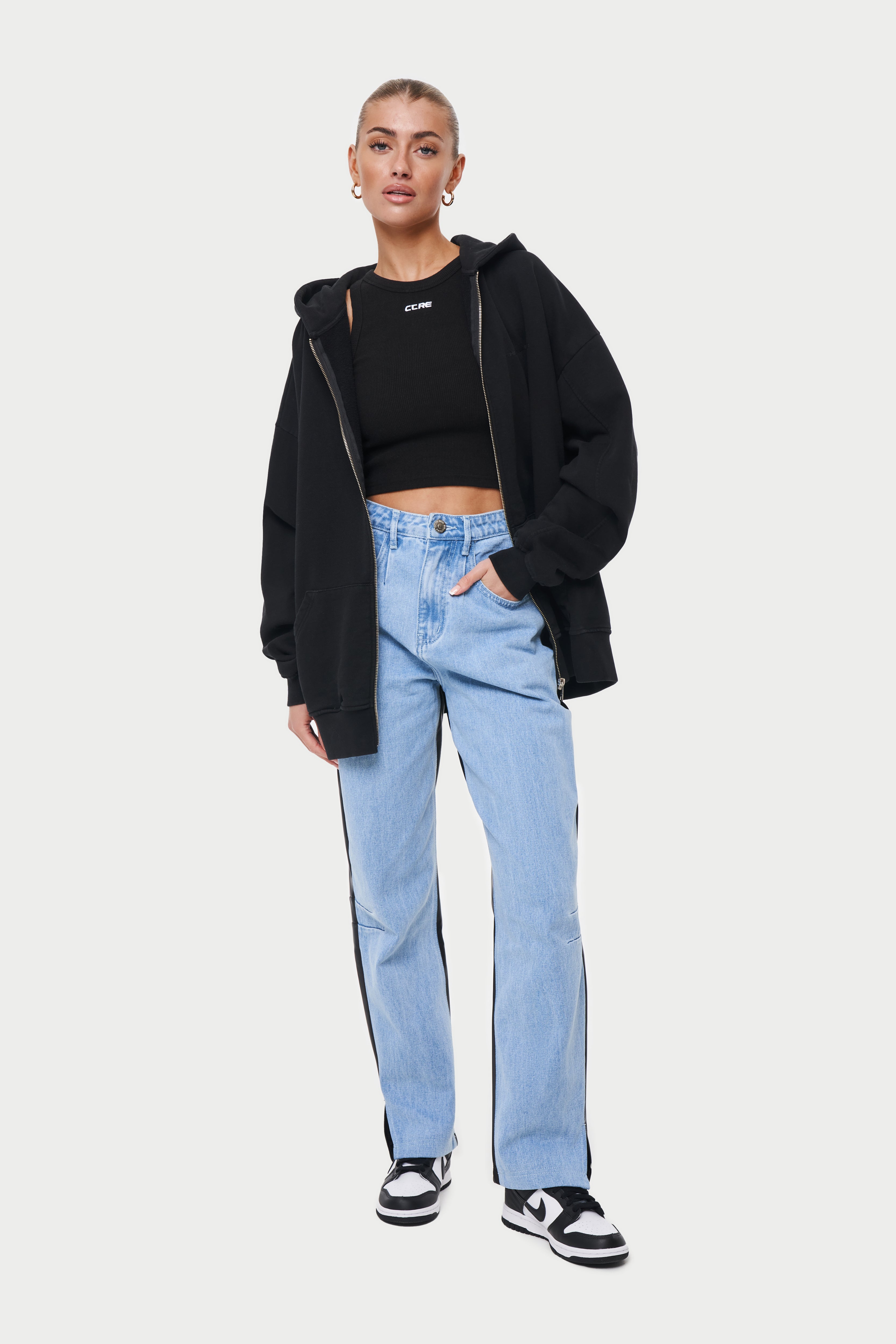 Blueblack Pu Denim Spliced Mom Jean | The Couture Club